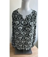 White House Black Market Long Sleeve High Low Printed Blouse Size Medium Green - $28.92