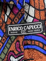 Men&#39;s Silk Tie Enrico Capucci Vintage Retro Orange Blue Stained Glass Ac... - $23.71