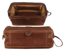 LARGE COSMETIC BAG - Amish Handmade Leather Travel Case - $259.97