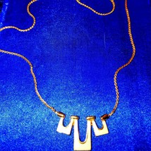 Beautiful Abstract Art vintage gold and white necklace - £18.20 GBP