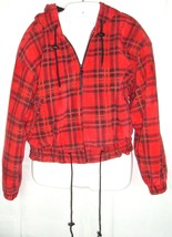 VTG 90s Wilsons Leather Womens jacket Sz S red plaid suede hooded hipster tartan - £59.33 GBP