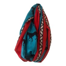 VTG True Brand Tribal Horse Print Scarf – 64” Sheer Red &amp; Teal Wrap with... - $391.44 MXN