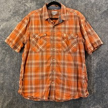 Carhartt Pearlsnap Shirt Mens Extra Large Orange Plaid Relaxed Fit Casua... - $14.43