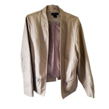 Ashley Steward Beige Faux Leather Open Front Jacket with Zip Pockets - £16.85 GBP
