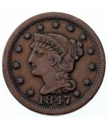 1847 Grand Cents VF État, Tout Marron Couleur, Beau Détail Deux Côtés - $71.59