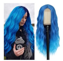YBYMCAI Blue Wig - Long Blue Wavy Wigs for Women Middle Part Ombre Blue ... - $21.26