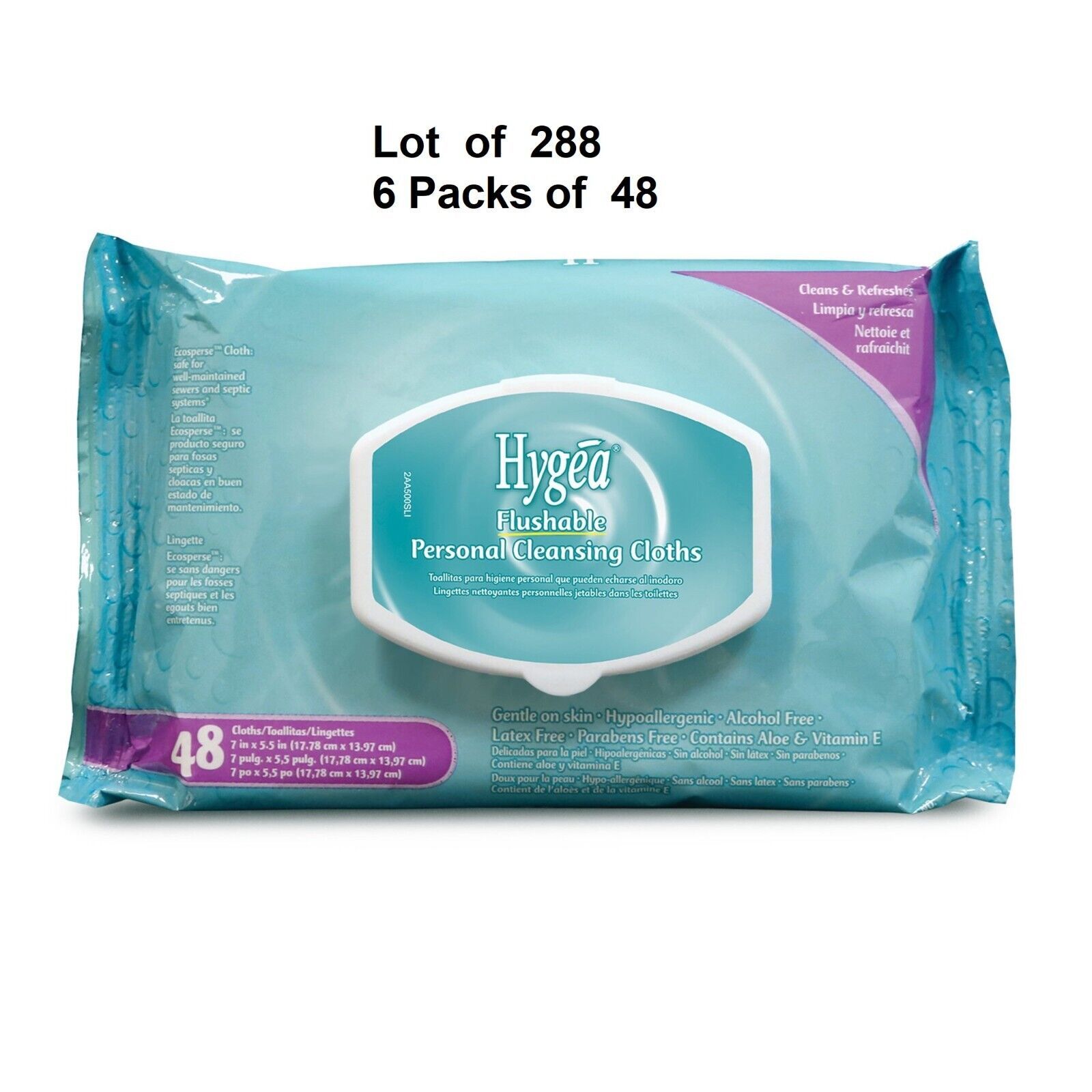 PDI Hygea Flushable Personal Cleansing Cloths Wipe 5.3 X 6.8&quot; 6 Pack 288... - $29.69