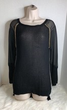 Lizette Collection Womens Sz M Hi Low. Sweater Sheer Sleeves Gold Accent Front - £22.44 GBP