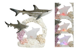 Great White Shark Family Swimming By Sea Coral Reef With 3D LED Light Figurine - £30.25 GBP