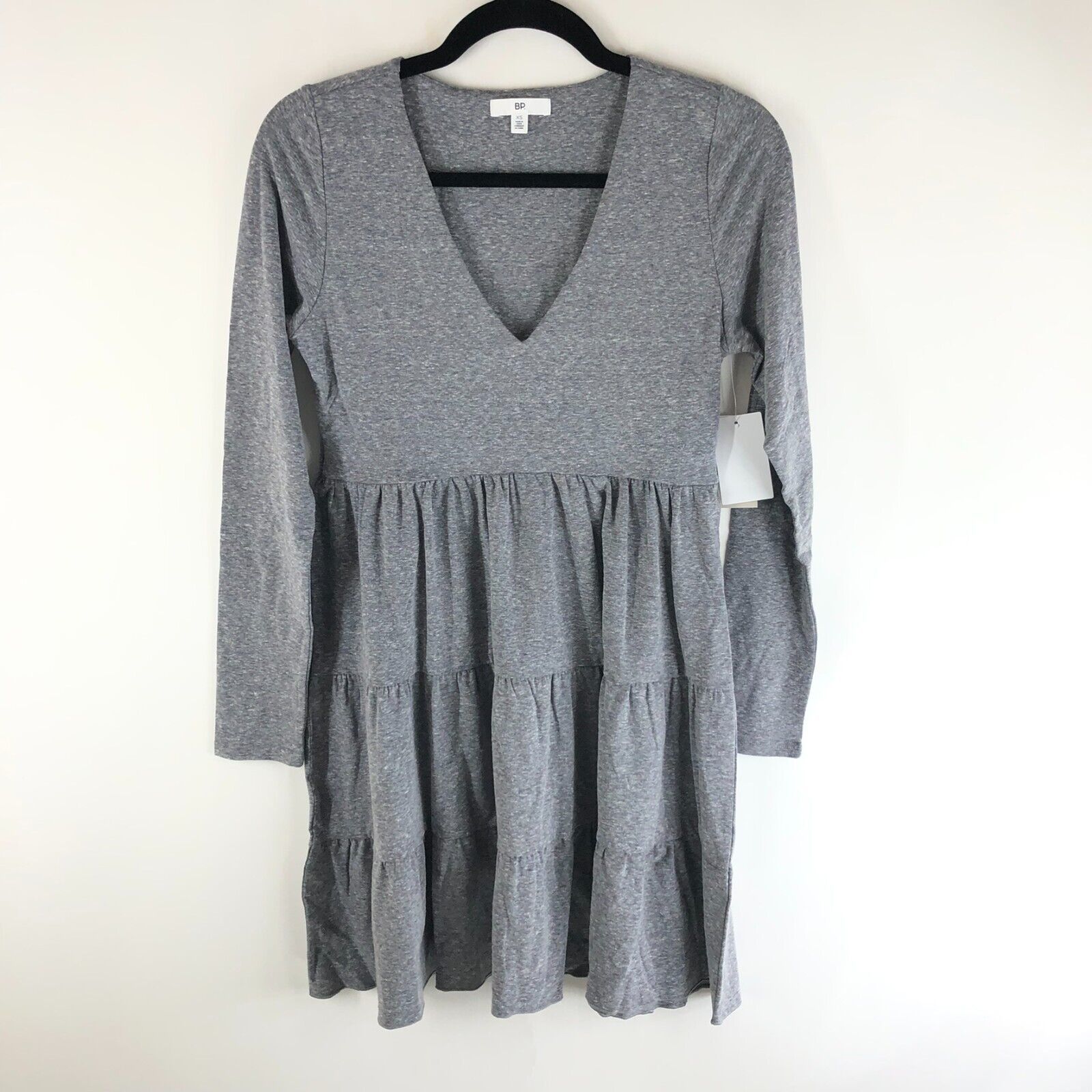 Primary image for BP Mini Dress Tiered Long Sleeve V Neck Knit Heathered Gray XS