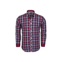 Men Makrom Turkey Soft Cotton Shirt 5403-02 English Plaid Wine Blue Slim Fit New image 2