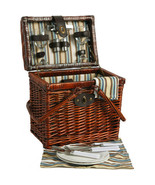 Deep Chest Picnic Willow Basket for Two, ceramic plates, wine glasses, utensils - $69.99