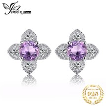 JewelryPalace Flower Natural Amethyst 925 Silver Stud Earrings for Woman Purple  - £16.77 GBP