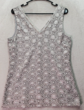 Banana Republic Tank Top Women&#39;s Medium Gray Lace Floral Lined Polyester V Neck - £16.14 GBP