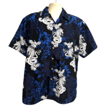 Extreme Gear Mens Vintage Blue Graphic Dragon Hawaiian Floral Button Shi... - $39.59