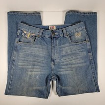 Vintage Phat Farm Denim Embroidered Flap Pockets Blue Jeans Men&#39;s Size 36x32 Y2k - £23.43 GBP