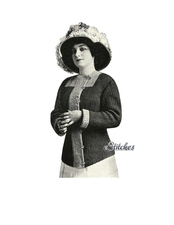 1900s Long Sleeve Coat with Contrast Band - Crochet pattern (PDF 1342) - $3.75