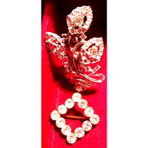 Vtg. Floral Rhinestone Brooch AND Scarf - £16.35 GBP