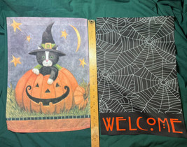 2 Halloween Garden Flags both are 2 Sided Approximately 18 X 12.5&quot; - £6.49 GBP