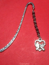 Purple Bicone Beads &amp; Lovebirds Heart Charm Silver Tone Mini Bookmark Handmade - £6.16 GBP