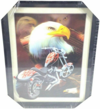 Motorcycle Bike &amp; Bald Eagle 3 Dimension 3D Lenticular Picture w/Plastic Frame - £25.32 GBP
