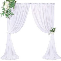 White Backdrop Curtains 2 Panels 5ft x 8ft Sheer Chiffon Backdrop Curtain Drapes - £37.10 GBP