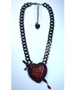 NEW $95 BETSEY JOHNSON Gunmetal Red Black Dagger Through Heart 360298 Necklace - $49.99