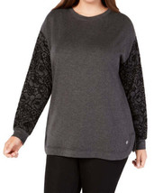 allbrand365 designer Womens Activewear Flocked Sleeve Top, X-Large - £34.65 GBP