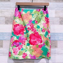 Talbots Bright Floral Pencil Skirt Green Pink Cotton Vintage Career Womens 6 - £38.75 GBP