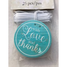 Amscan Thank You Tags 25 Pcs Blue With Love and Thanks Print Round Blue ... - £2.59 GBP