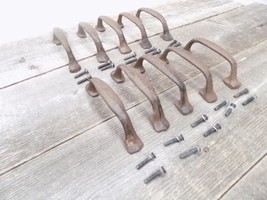 12 CAST IRON HANDLES RUSTIC DRAWER PULLS 5 1/4&quot; LONG W/ SCREWS PULL HAND... - £26.58 GBP