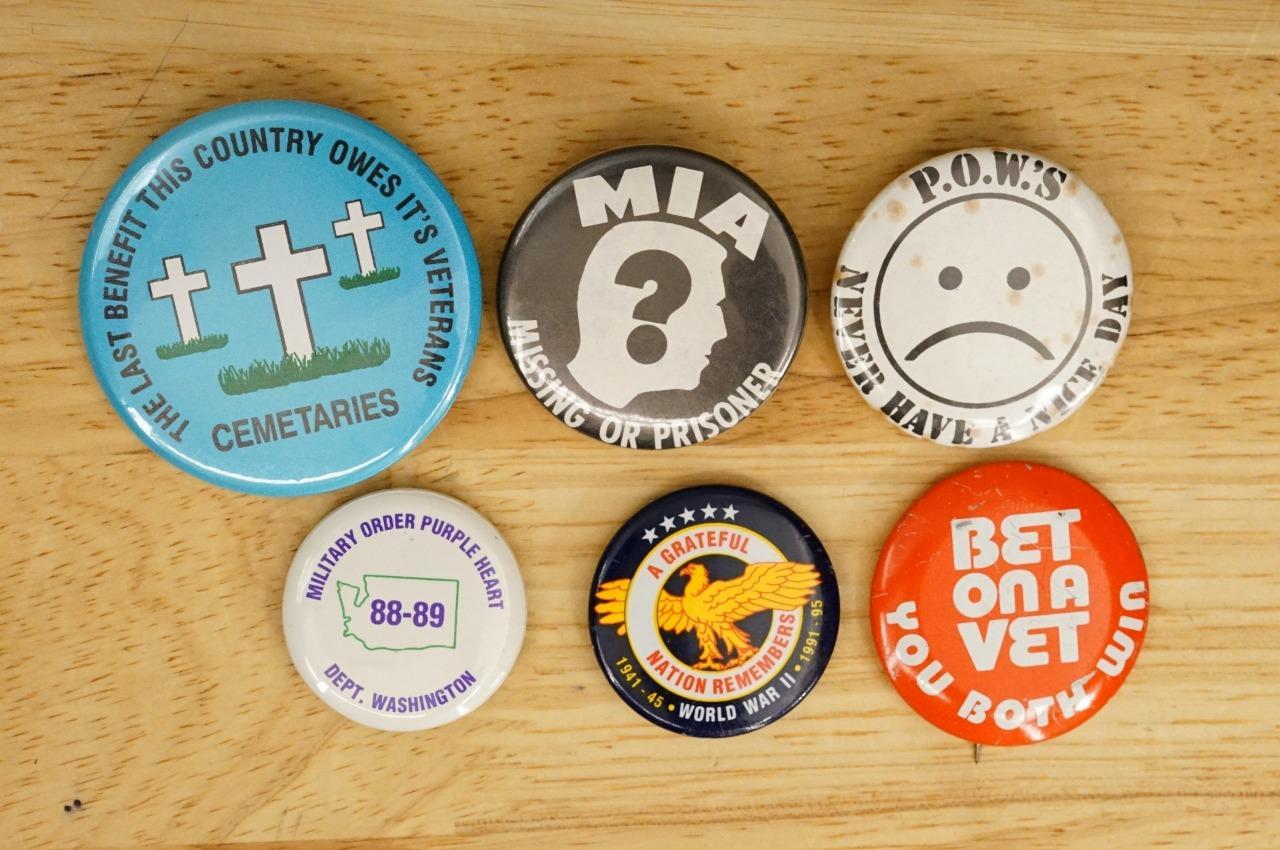 Vintage Lot Support Military Veterans Vet POW MIA Slogan March Pinback B... - $19.79