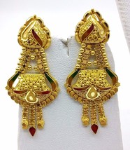 Handmade 22K Yellow Gold Filigree Antique Ethnic Earring Pair Tribal Jewelry - £1,132.72 GBP