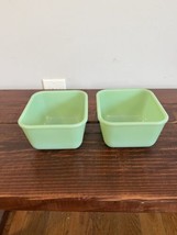 Pair 2 Set Vintage MCM Fire King Jadeite Philbe Refrigerator Dish Bowl No Lid - $93.05