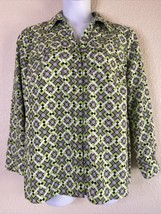 Notations Womens Plus Size 1X Green Geometric Square Pattern Button Up S... - $7.94