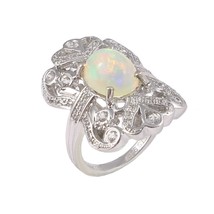 Opal Rings, October Birthstone, Opal Gemstone jewelry, Natural White Opal Ring,  - £146.13 GBP