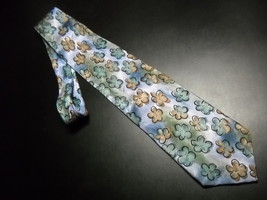 J Garcia Neck Tie Collection 37 Snail Garden Blue Gray Blooms in Greens Golds - £9.48 GBP