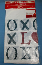 Valentine Day X&#39;s &amp; O&#39;s LOVE Heart Table Cover Plastic 54&quot;X108&quot; Red Black White - £7.43 GBP