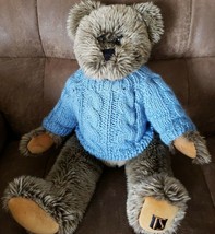 Trade Secret (TS) ~ Faux Fur Teddy Bear ~ 15&quot; Tall  ~ Plush Bear w/Blue ... - £29.43 GBP