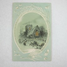 1894 Victorian Trade Card Lion Coffee Woolson Spice Christmas Snowy Church - £15.81 GBP