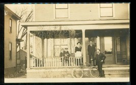 Vintage RPPC Real Photo Postcard Early Elgin Bicycle Foursquare City Home Family - £15.65 GBP