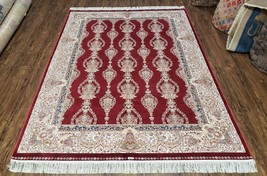 Dark Red Silk Carpet 5.3 x 7.6 ft New Turkish Rug Mint Condition Bamboo Silk - £802.81 GBP