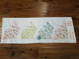 Applique Pastel Bunnies with Pom Poms Spring Easter Table Runner Bunny 13&quot; x 36&quot; - £21.12 GBP