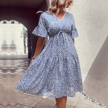 Perfee Floral Flounce Sleeve V-Neck Dress - $34.40