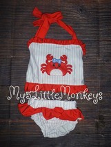 NEW Boutique Baby Girls Crab Ruffle Bikini Swimsuit 4th of July - £8.80 GBP