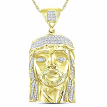 10kt Yellow Gold Mens Round Diamond Jesus Face Charm Pendant - £780.38 GBP