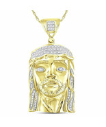 10kt Yellow Gold Mens Round Diamond Jesus Face Charm Pendant - £782.18 GBP