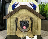 Pug Puppy Dog In Kennel Doghouse Holding Bone Coaster Set Holder And 4 C... - £21.99 GBP