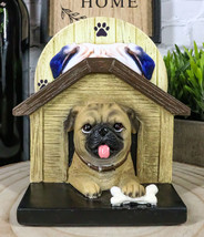 Pug Puppy Dog In Kennel Doghouse Holding Bone Coaster Set Holder And 4 Coasters - £21.96 GBP