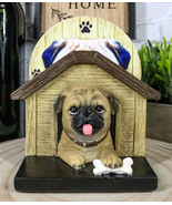 Pug Puppy Dog In Kennel Doghouse Holding Bone Coaster Set Holder And 4 C... - £22.10 GBP